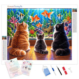Cats by the Aquarium Diamond Painting Kit - Full Drill / Square or Round Diamonds with AB Drills Option