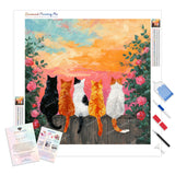 Cats on Fences Diamond Painting Kit - Full Drill / Square or Round Diamonds with AB Drills Option