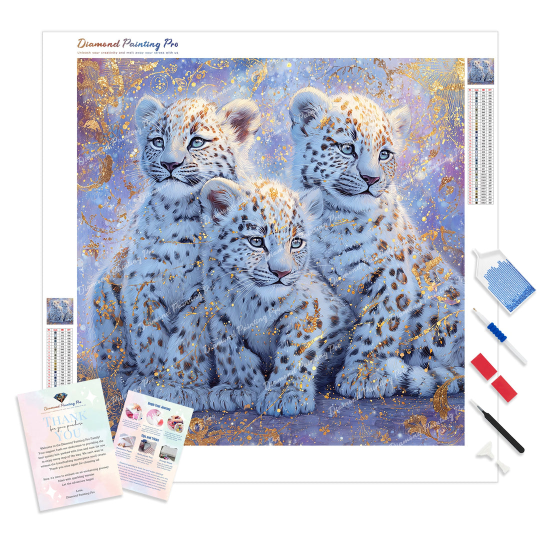Celestial Snow Leopards Diamond Painting Kit - Full Drill / Square or Round Diamonds with AB Drills Option