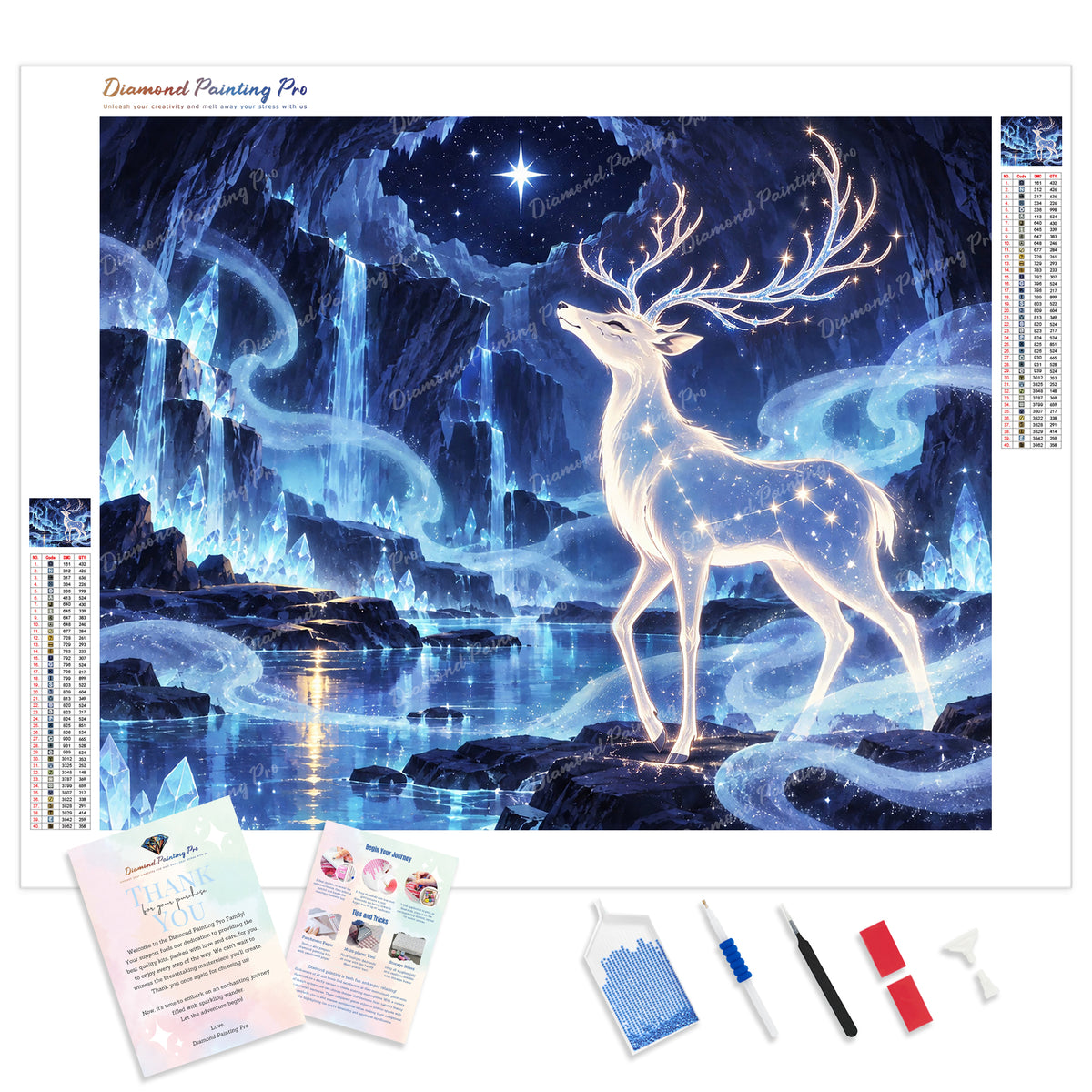 Celestial Stag Diamond Painting Kit - Full Drill / Square or Round Diamonds with AB Drills Option