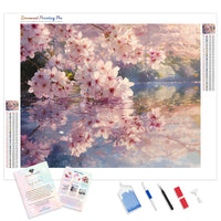 Cherry Blossom Reflections Diamond Painting Kit - Full Drill / Square or Round Diamonds with AB Drills Option