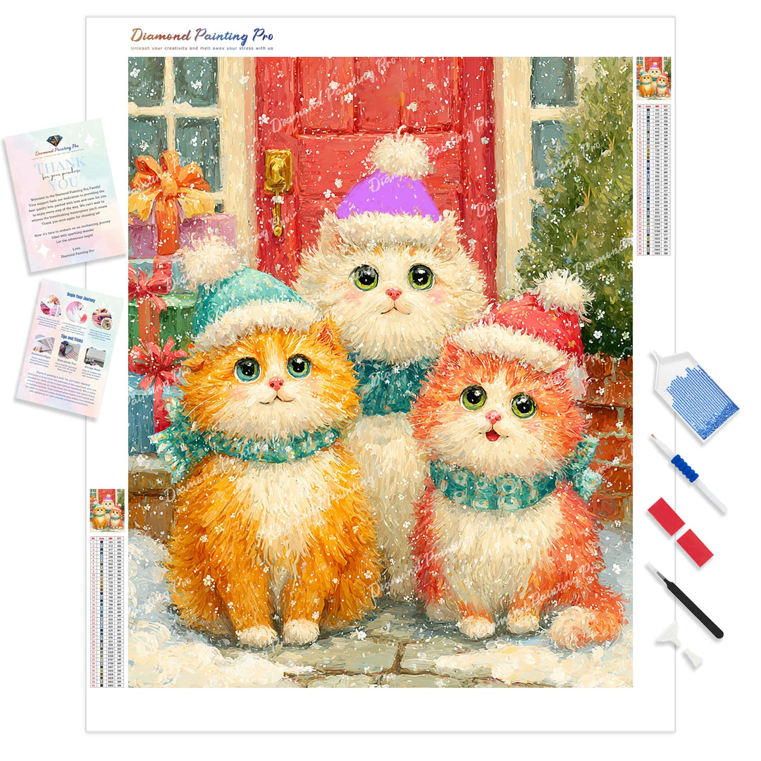 Christmas Kitties Diamond Painting Kit - Full Drill / Square or Round Diamonds with AB Drills Option
