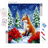 Christmas Winter Fox Diamond Painting Kit - Full Drill / Square or Round Diamonds with AB Drills Option