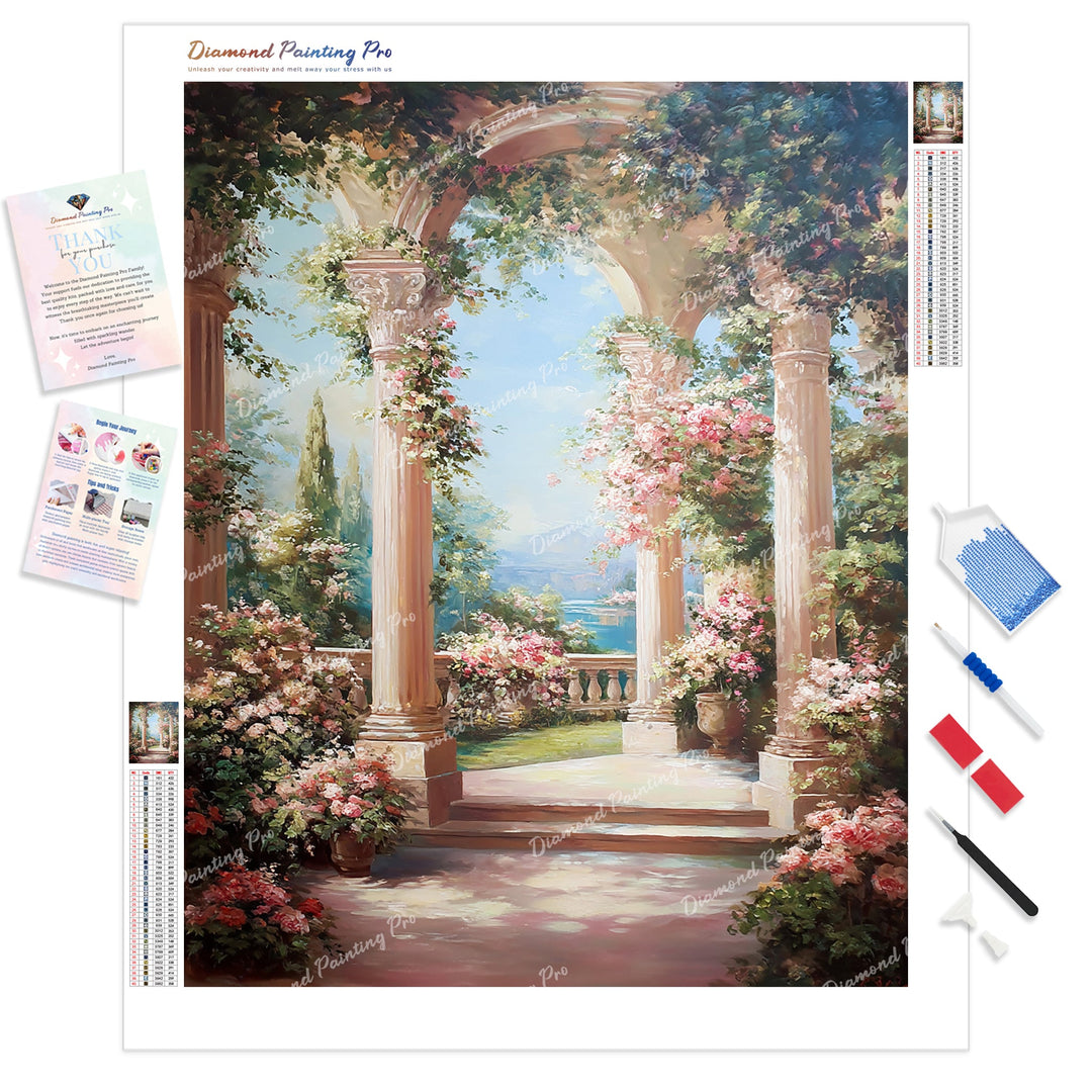 Classical Garden Loggia Diamond Painting Kit - Full Drill / Square or Round Diamonds with AB Drills Option