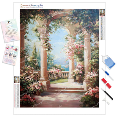 Classical Garden Loggia Diamond Painting Kit - Full Drill / Square or Round Diamonds with AB Drills Option