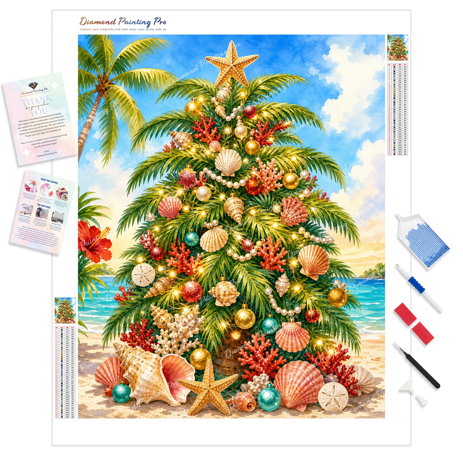 Coastal Christmas Tree Diamond Painting Kit - Full Drill / Square or Round Diamonds with AB Drills Option