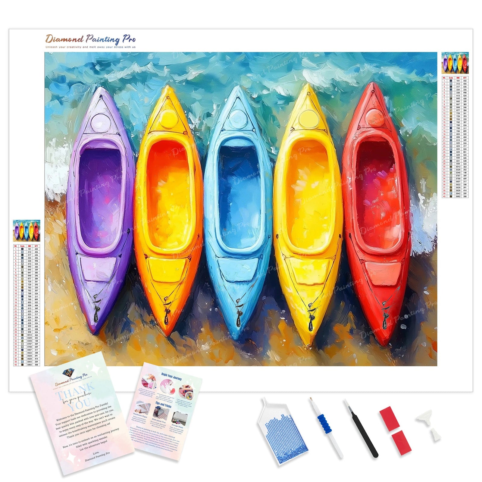 Colorful Kayaks Diamond Painting Kit - Full Drill / Square or Round Diamonds with AB Drills Option