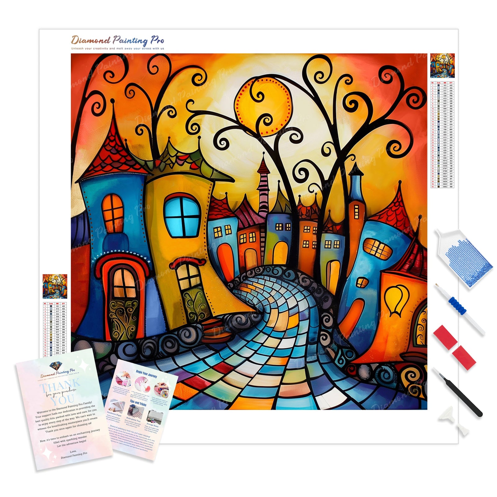 Colorful Town Houses | Diamond Painting Kit - Full Drill - Square or Round Diamonds with AB Drills Option