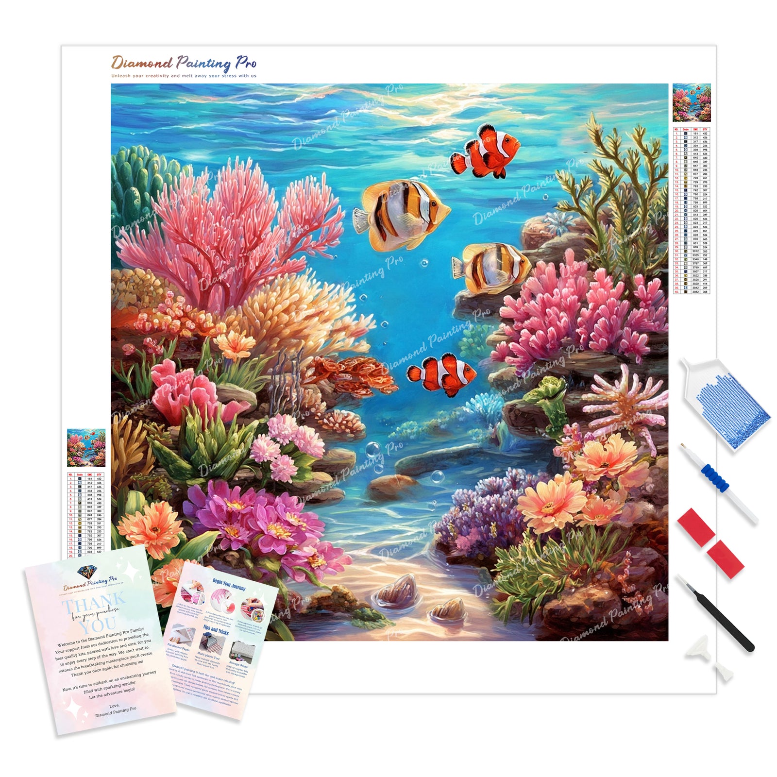 Coral Reef Diamond Painting Kit - Full Drill / Square or Round Diamonds with AB Drills Option