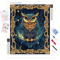 Cosmic Owl Diamond Painting Kit - Full Drill / Square or Round Diamonds with AB Drills Option