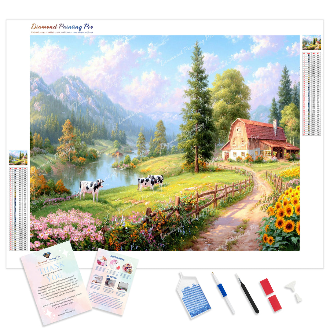 Countryside Farm Diamond Painting Kit - Full Drill / Square or Round Diamonds with AB Drills Option