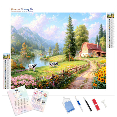 Countryside Farm Diamond Painting Kit - Full Drill / Square or Round Diamonds with AB Drills Option