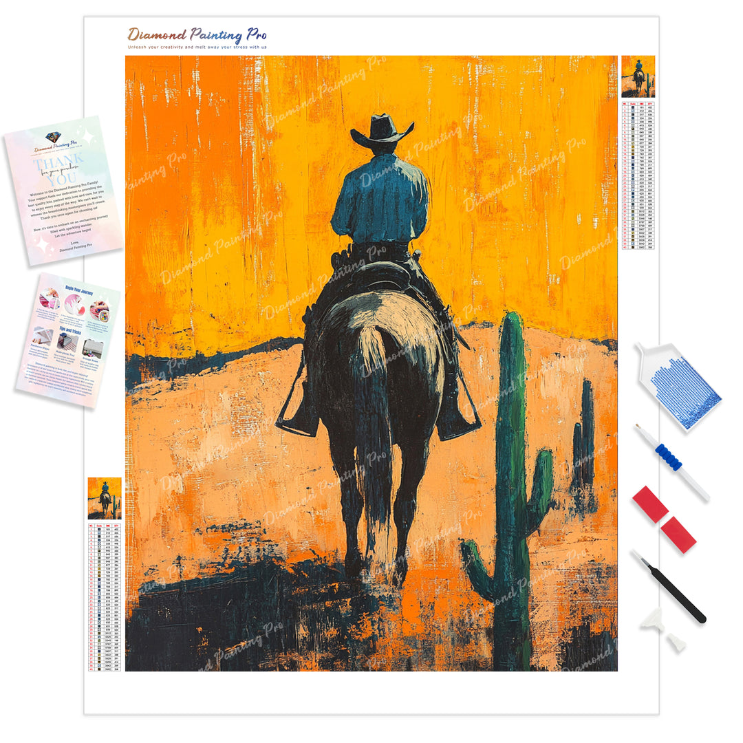 Cowboy Riding Diamond Painting Kit - Full Drill / Square or Round Diamonds with AB Drills Option