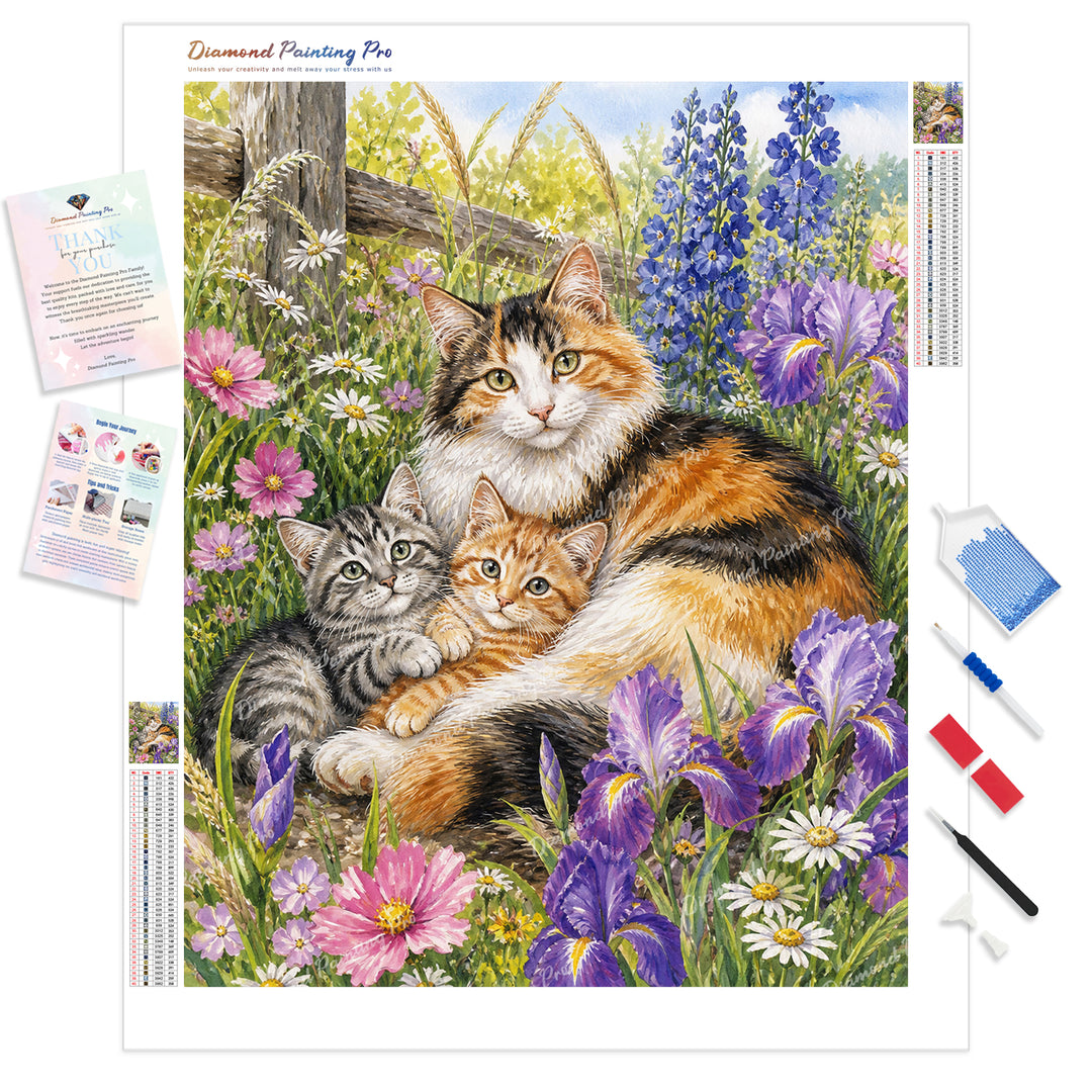 Cozy Whiskers Family Diamond Painting Kit - Full Drill / Square or Round Diamonds with AB Drills Option