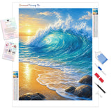 Cresting Ocean Wave Diamond Painting Kit - Full Drill / Square or Round Diamonds with AB Drills Option