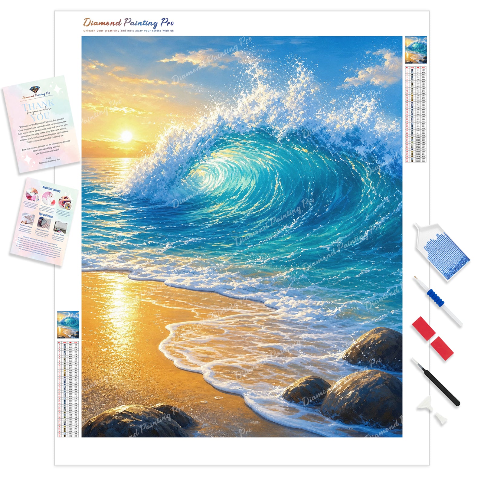 Cresting Ocean Wave Diamond Painting Kit - Full Drill / Square or Round Diamonds with AB Drills Option