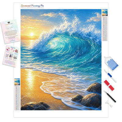 Cresting Ocean Wave Diamond Painting Kit - Full Drill / Square or Round Diamonds with AB Drills Option