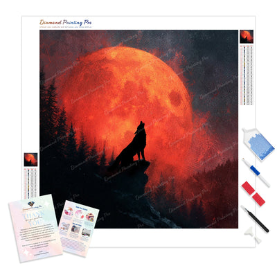 Crimson Howl Diamond Painting Kit - Full Drill / Square or Round Diamonds with AB Drills Option