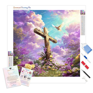 Cross and Lavender Clouds | Diamond Painting