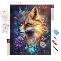 Crystal Bloom Fox Diamond Painting Kit - Full Drill / Square or Round Diamonds with AB Drills Option