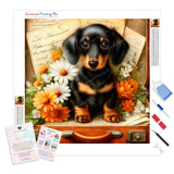 Dachshund and Daisies Diamond Painting Kit - Full Drill / Square or Round Diamonds with AB Drills Option