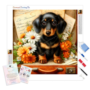 Dachshund and Daisies | Diamond Painting