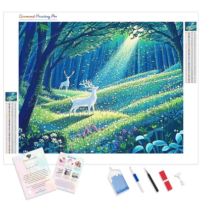 Deer in the Woods Diamond Painting Kit - Full Drill / Square or Round Diamonds with AB Drills Option