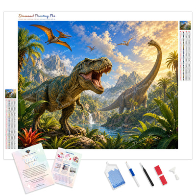 Dinosaurs Valley Diamond Painting Kit - Full Drill / Square or Round Diamonds with AB Drills Option