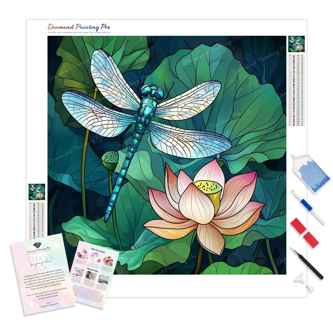 Dragonfly and Waterlily Diamond Painting Kit - Full Drill / Square or Round Diamonds with AB Drills Option