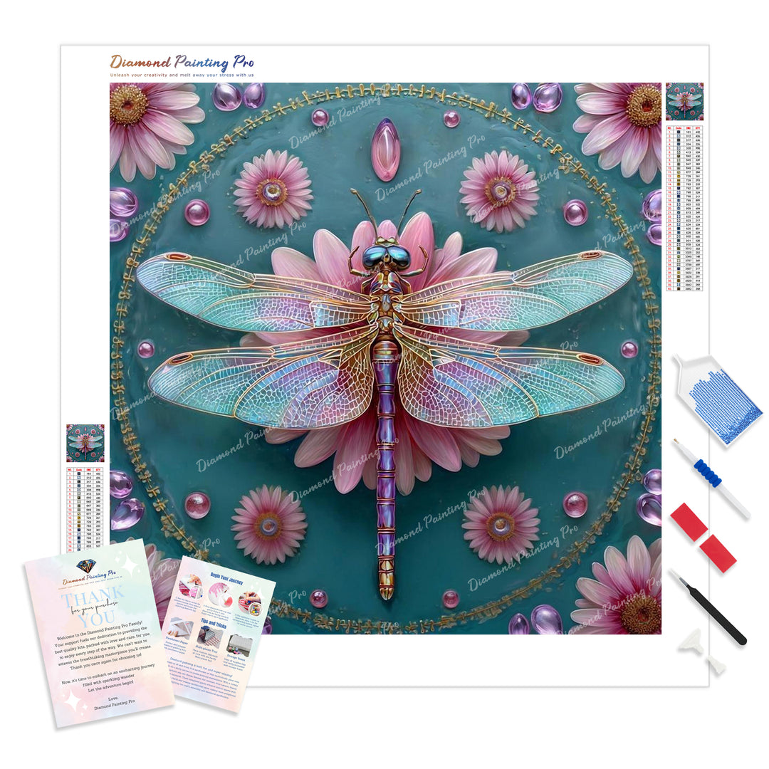 Dragonfly with Jeweled Wings Diamond Painting Kit - Full Drill / Square or Round Diamonds with AB Drills Option