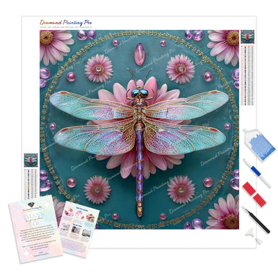 Dragonfly with Jeweled Wings Diamond Painting Kit - Full Drill / Square or Round Diamonds with AB Drills Option