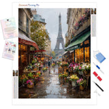 Eiffel Flower Market Diamond Painting Kit - Full Drill / Square or Round Diamonds with AB Drills Option