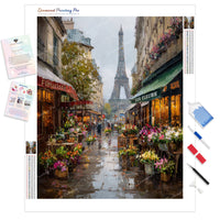 Eiffel Flower Market Diamond Painting Kit - Full Drill / Square or Round Diamonds with AB Drills Option