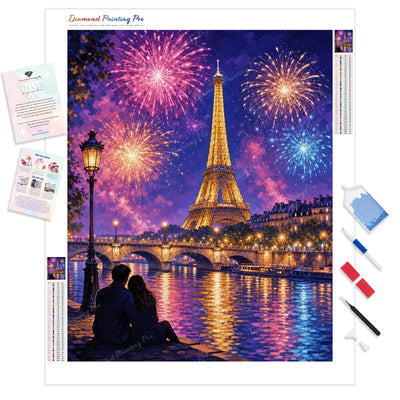Eiffel Tower Fireworks Diamond Painting Kit - Full Drill / Square or Round Diamonds with AB Drills Option