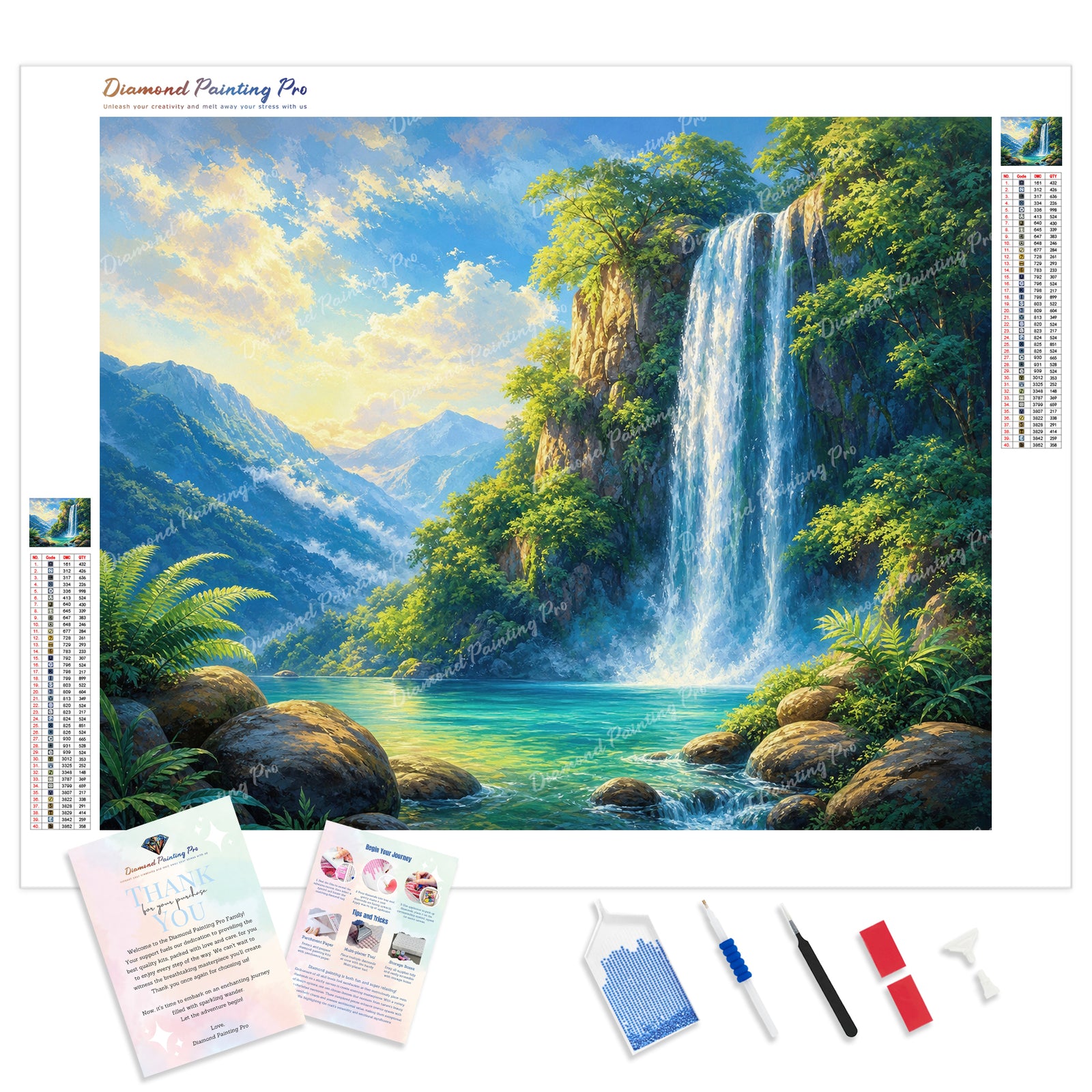 Emerald Cascades Diamond Painting Kit - Full Drill / Square or Round Diamonds with AB Drills Option