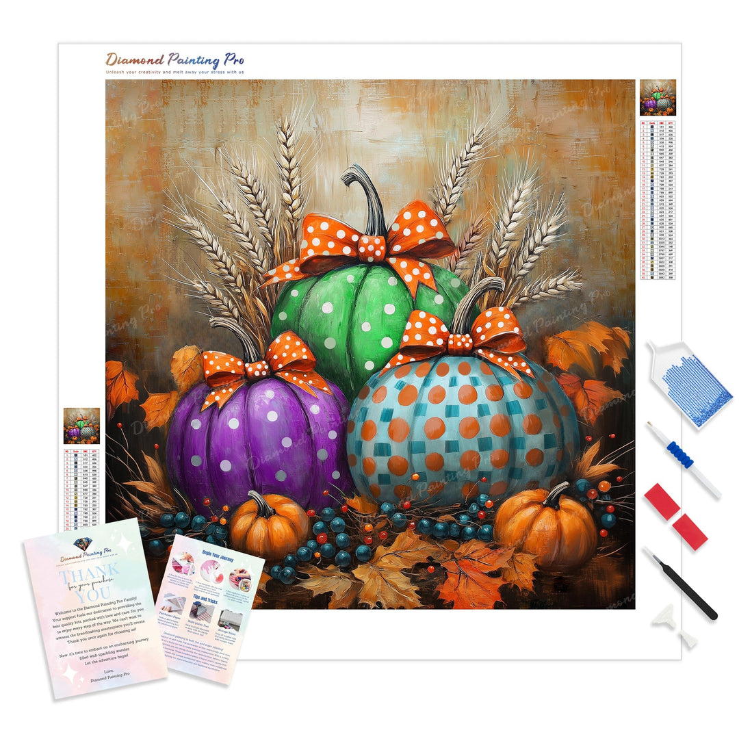 Festive Pumpkin Diamond Painting Kit - Full Drill / Square or Round Diamonds with AB Drills Option