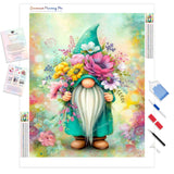 Flower and Garden Gnome Diamond Painting Kit - Full Drill / Square or Round Diamonds with AB Drills Option
