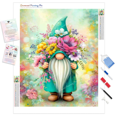 Flower and Garden Gnome Diamond Painting Kit - Full Drill / Square or Round Diamonds with AB Drills Option