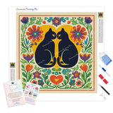 Folk Art Black Cats Diamond Painting Kit - Full Drill / Square or Round Diamonds with AB Drills Option