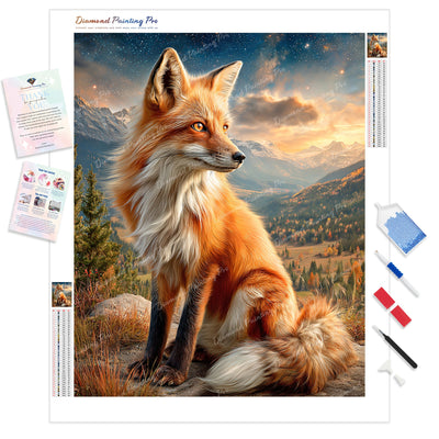 Fox at Starry Peaks Diamond Painting Kit - Full Drill / Square or Round Diamonds with AB Drills Option