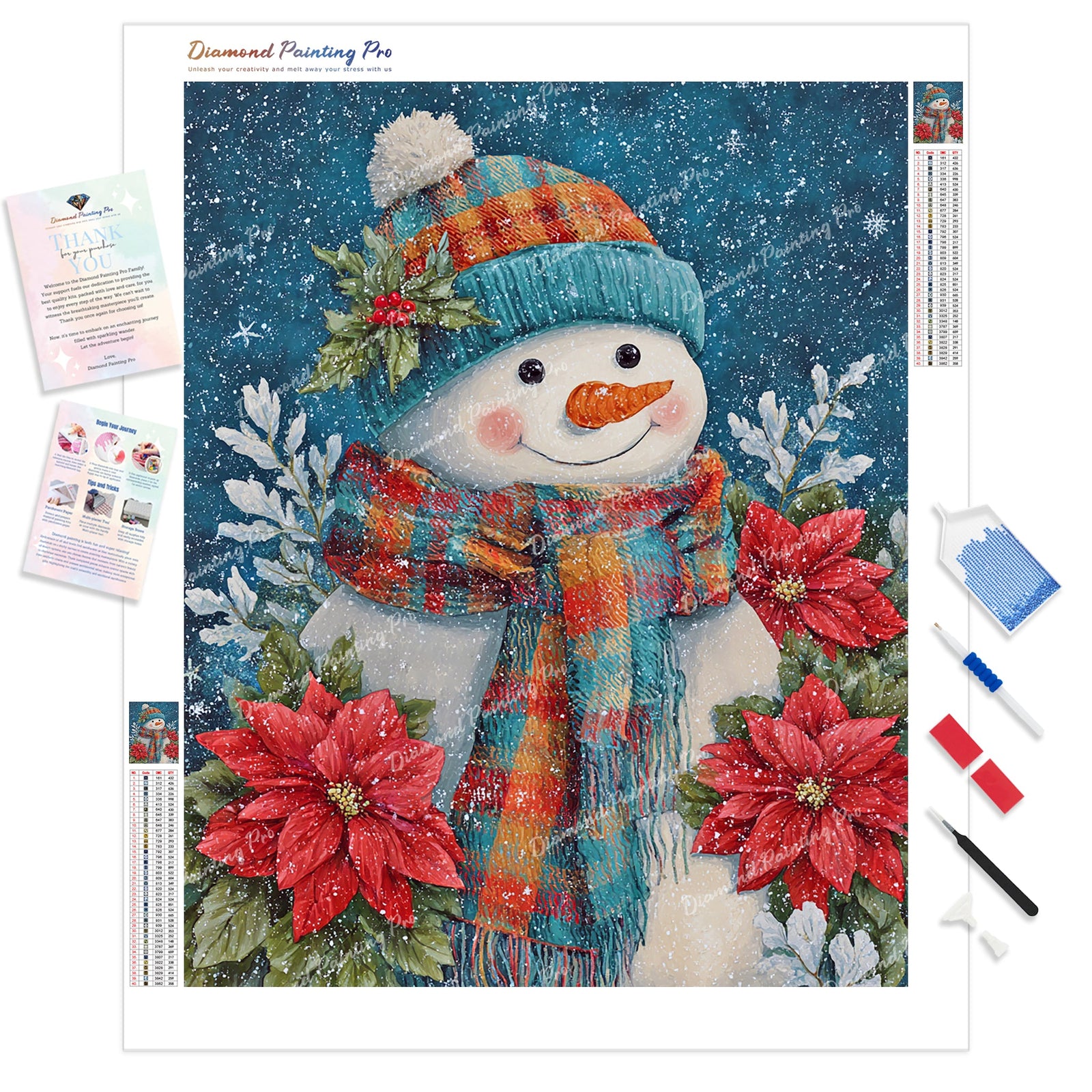 Frosty Bloom Snowman Diamond Painting Kit - Full Drill / Square or Round Diamonds with AB Drills Option