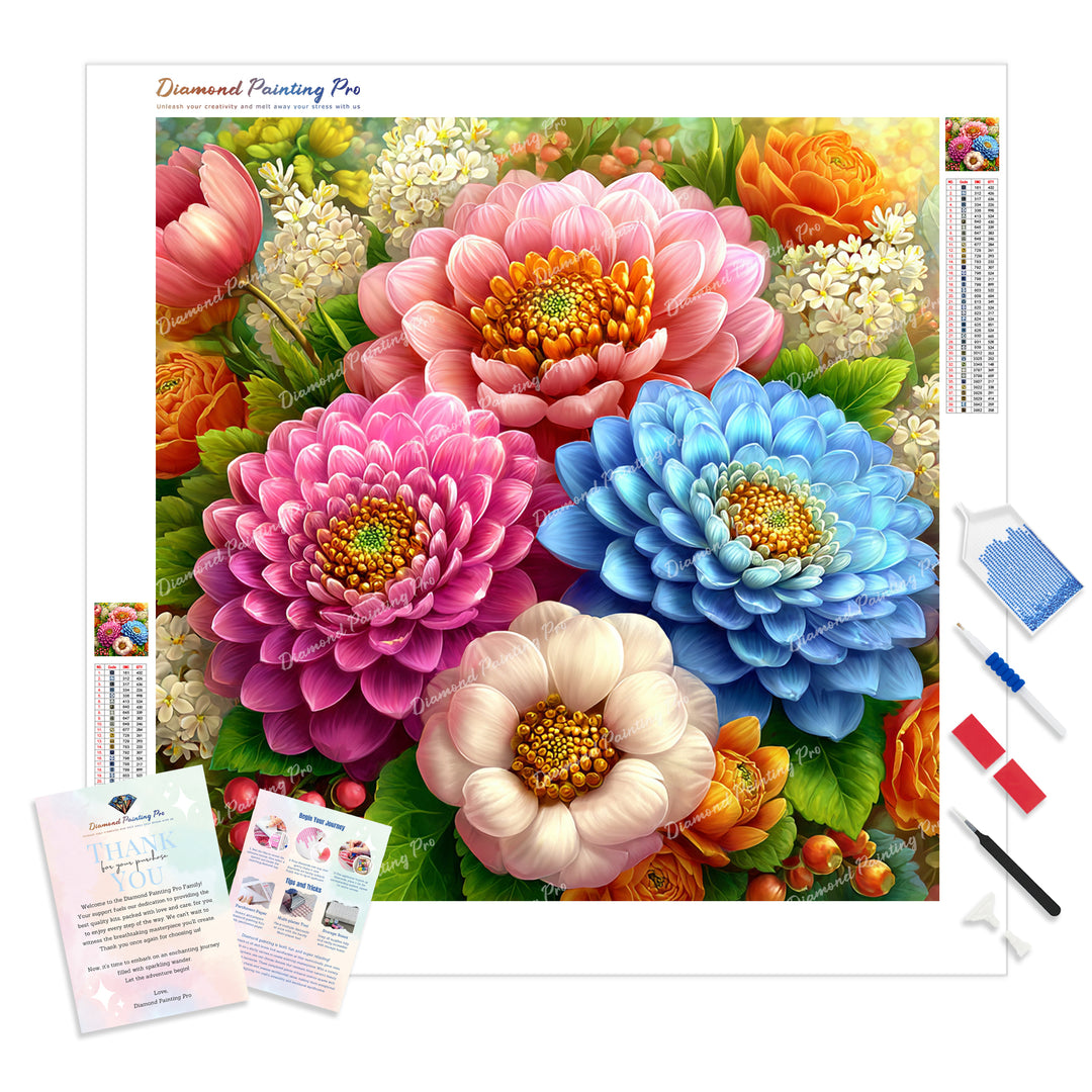 Garden Flowers Diamond Painting Kit - Full Drill / Square or Round Diamonds with AB Drills Option
