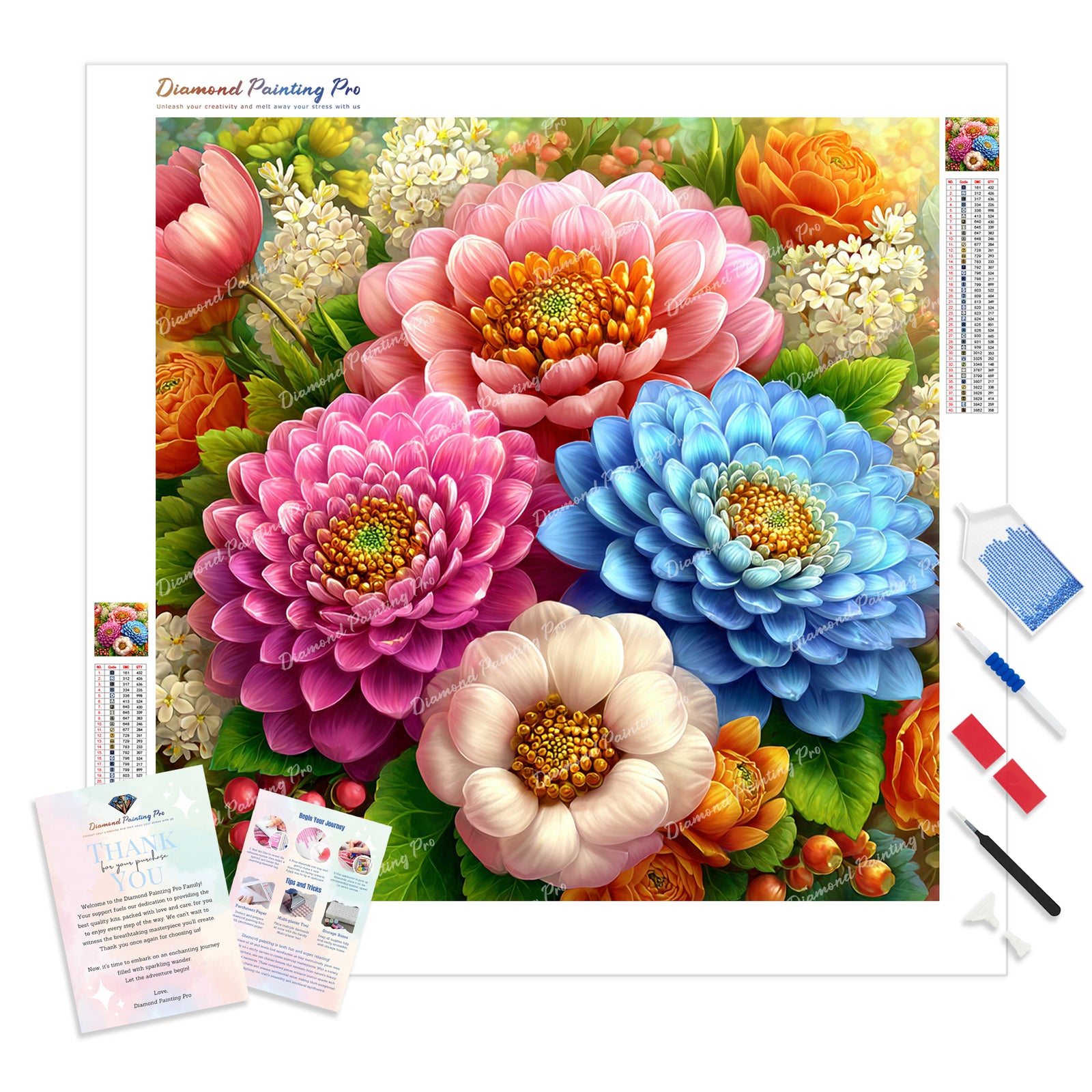 Garden Flowers Diamond Painting Kit - Full Drill / Square or Round Diamonds with AB Drills Option