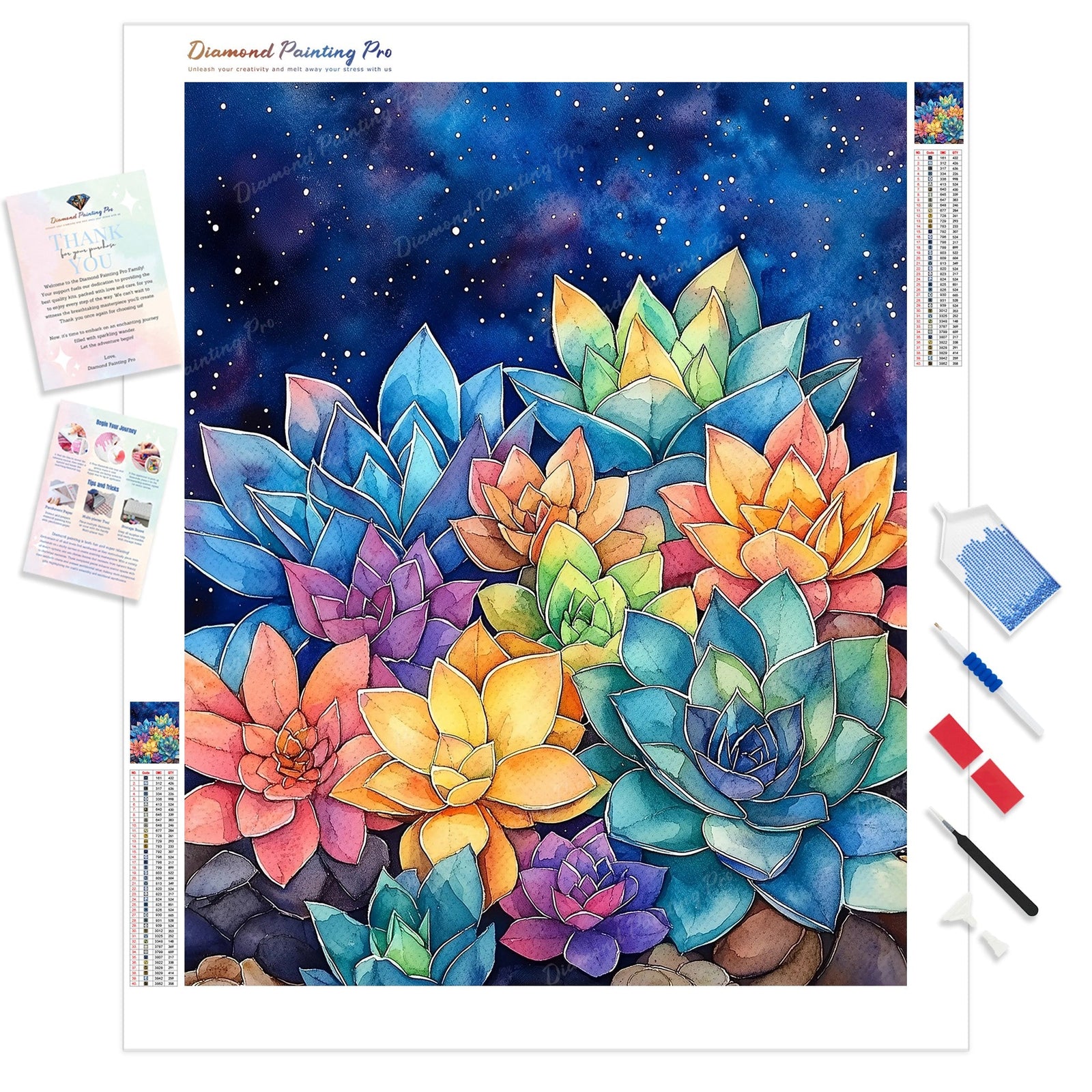 Garden of Succulents Diamond Painting Kit - Full Drill / Square or Round Diamonds with AB Drills Option