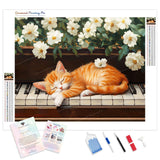 Ginger Cat and Flowers Diamond Painting Kit - Full Drill / Square or Round Diamonds with AB Drills Option