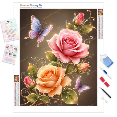 Glowing Butterflies Diamond Painting Kit - Full Drill / Square or Round Diamonds with AB Drills Option