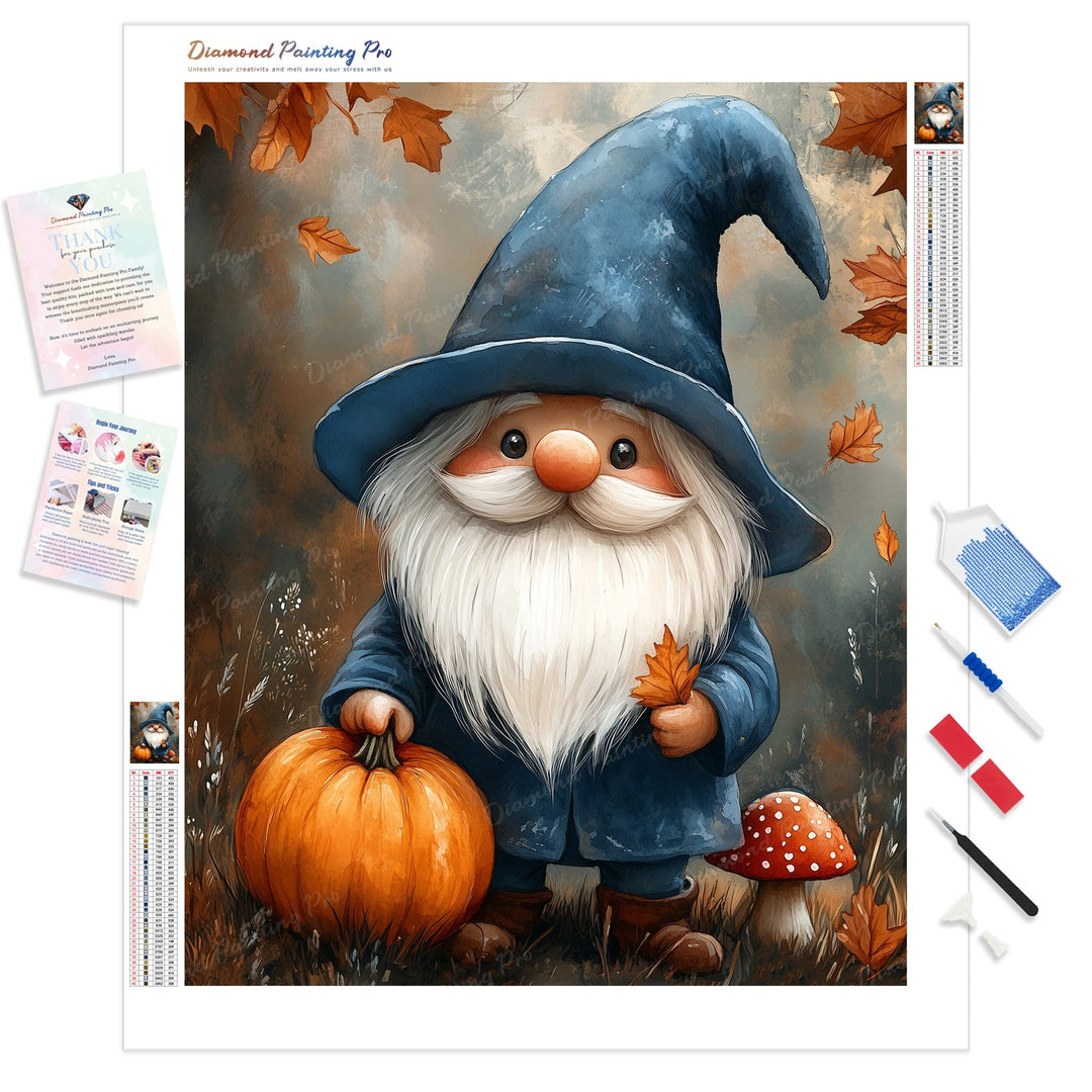 Gnome Autumn Treasure Diamond Painting Kit - Full Drill / Square or Round Diamonds with AB Drills Option