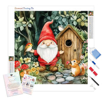 Gnome Garden Friends Diamond Painting Kit - Full Drill / Square or Round Diamonds with AB Drills Option