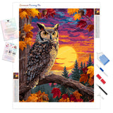 Golden Hour Owl Diamond Painting Kit - Full Drill / Square or Round Diamonds with AB Drills Option