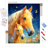 Golden Mare and Foal Diamond Painting Kit - Full Drill / Square or Round Diamonds with AB Drills Option